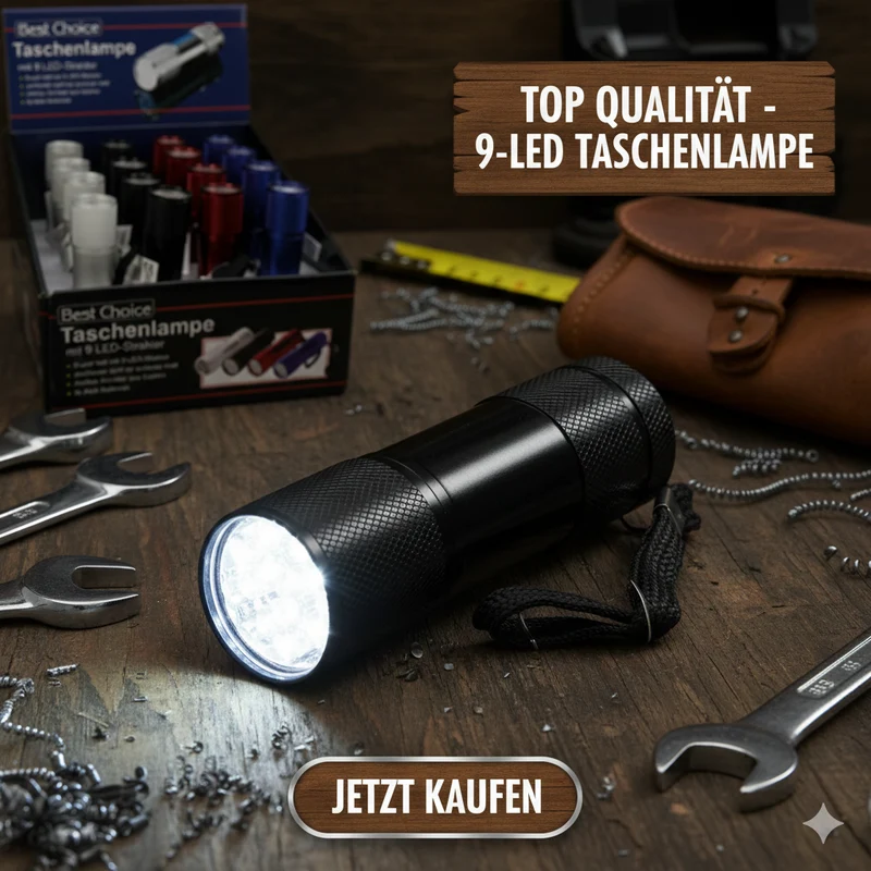 Taschenlampe 9 LED Strahler 9 cm ohne Batterie farbig sortiert - 1 stück