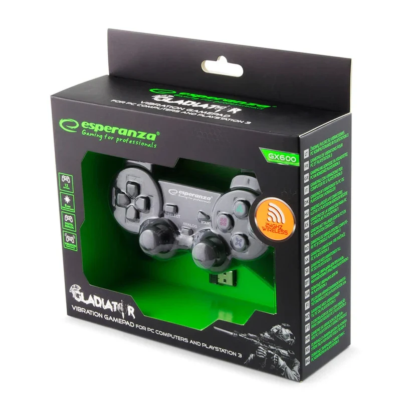 Esperanza Gladiator Kabelloses Gamepad PC PS3 USB 2.4GHz Schwarz