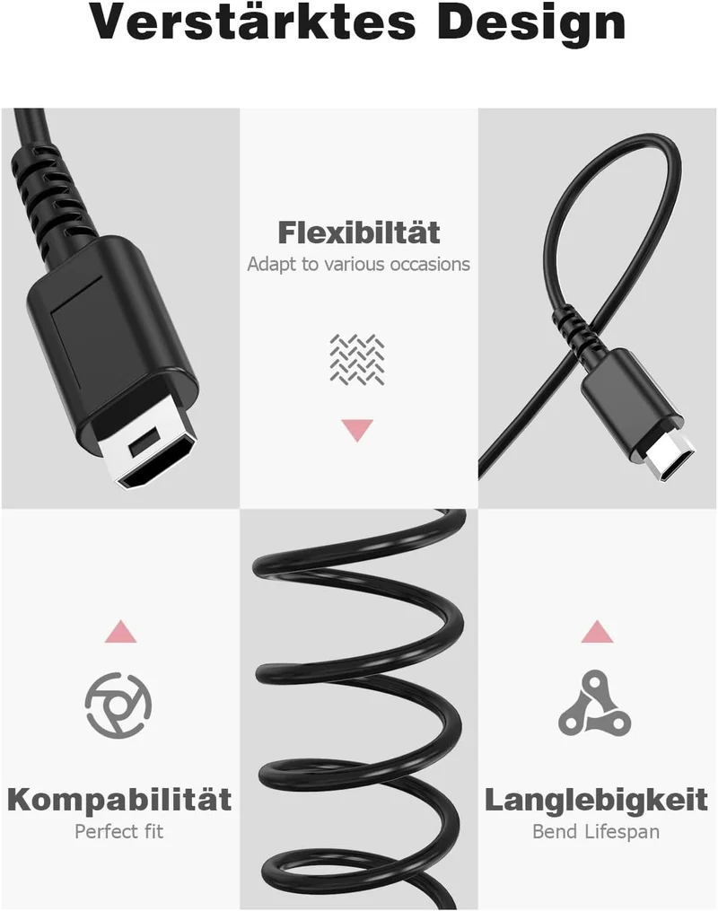 Ladekabel für Nintendo DS Lite – 1,2 m, 1 A, Schwarz