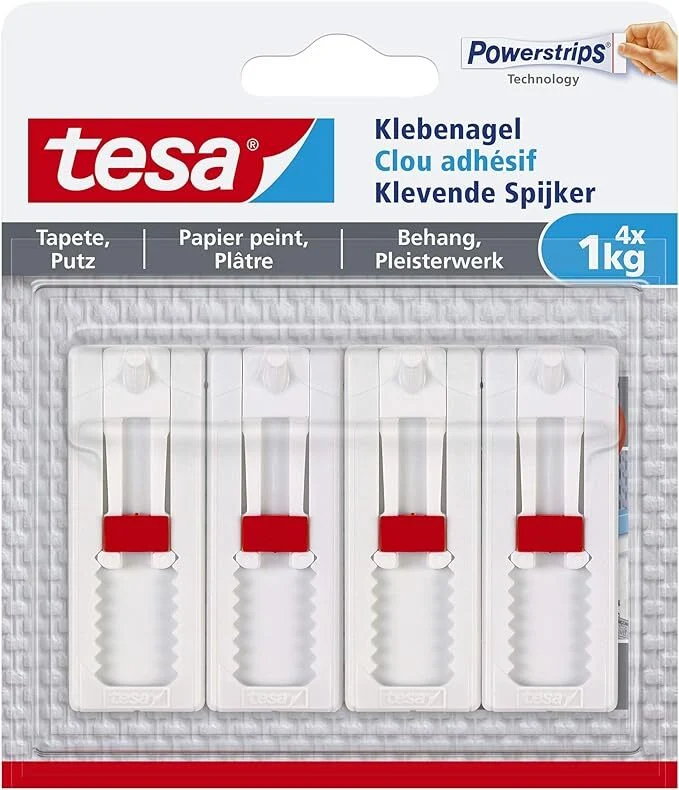 Tesa Verstellbarer Klebenagel (für Tapeten und Putz 1 kg, Höhenverstellbarer,