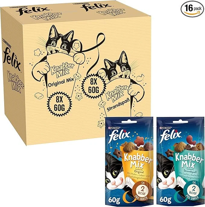 FELIX Knabber Mix Original & Strandspaß, Katzensnack mit verschiedenen Sorten