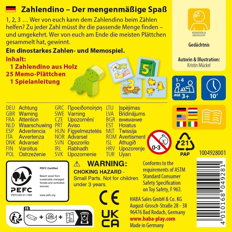 HABA Zahlen Dino Lernspiel Rechnen Zählen ab 3-8 Jahre Kinderspiel