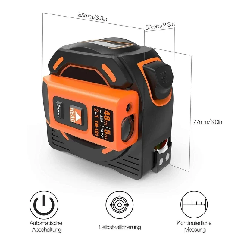 Tacklife TM-L01 Laser Messgerät 40m mit 5m Maßband Selbsthemmend HD-LCD Anzeige