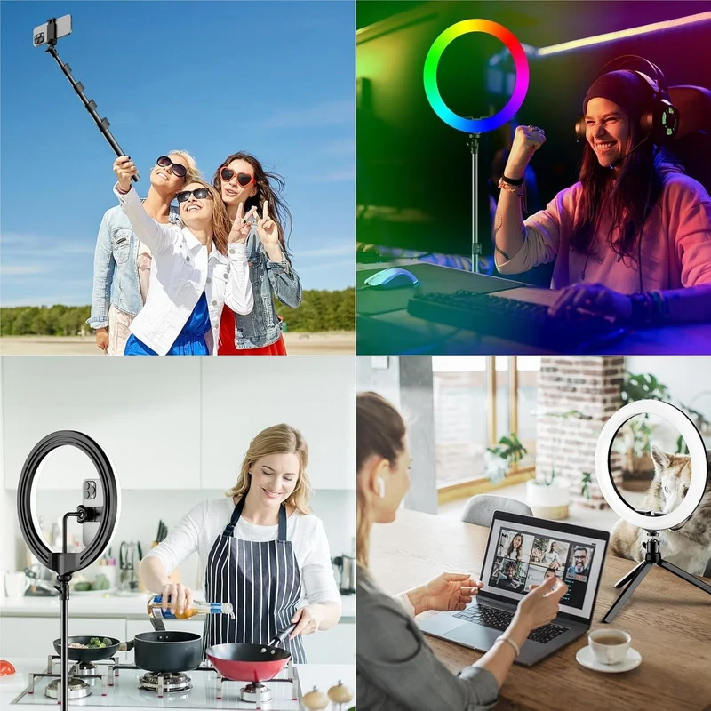 12" RGB Ringlicht 186cm mit Stativ | 48 Modi dimmbar Bluetooth Handyhalter