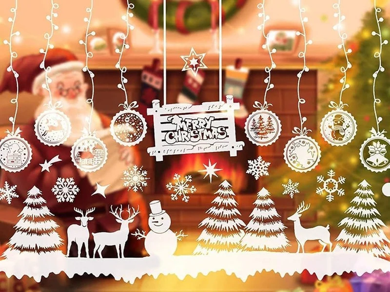 Weihnachten Fensteraufkleber – Selbstklebende Weihnachtsbaum Fensterdeko, Wiederverwendbar, 35×50 cm, Winter & Festtagsdeko