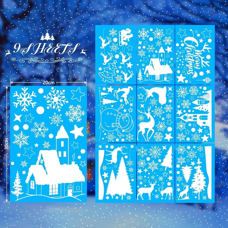 148 Stück Weihnachten Fensterbilder – Weiße selbstklebende & wiederverwendbare Fenstersticker, 9 Bögen, Winter- & Weihnachtsmotive