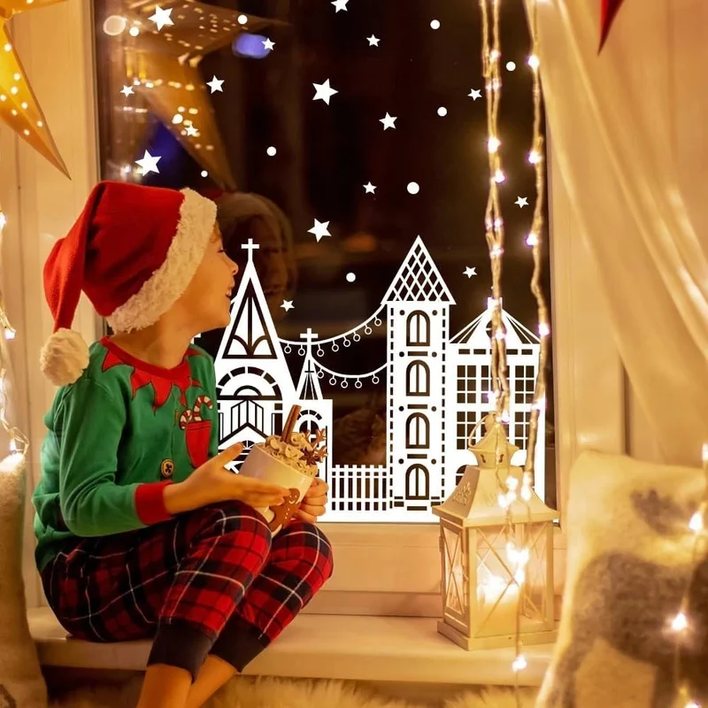 Weihnachten Fensteraufkleber – 10 Bögen Winter Fensterbilder, Doppelseitig Sichtbar, PVC & Wiederverwendbar