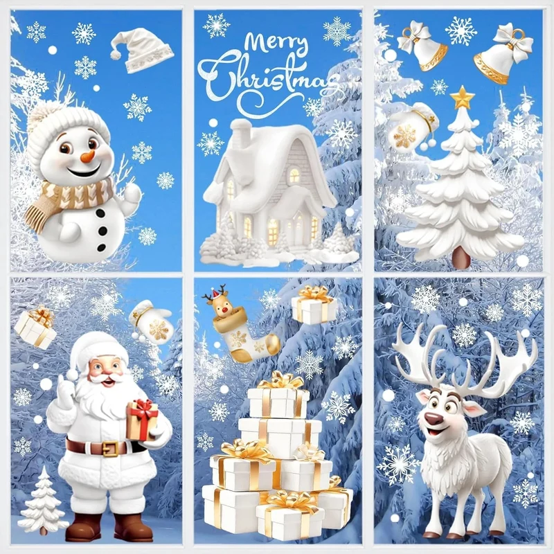 Nepfaivy Fensterbilder Weihnachten – 190-teiliges Schneeflocken & Winter Deko Set, 9 Bögen, Statisch Haftend & Wiederverwendbar