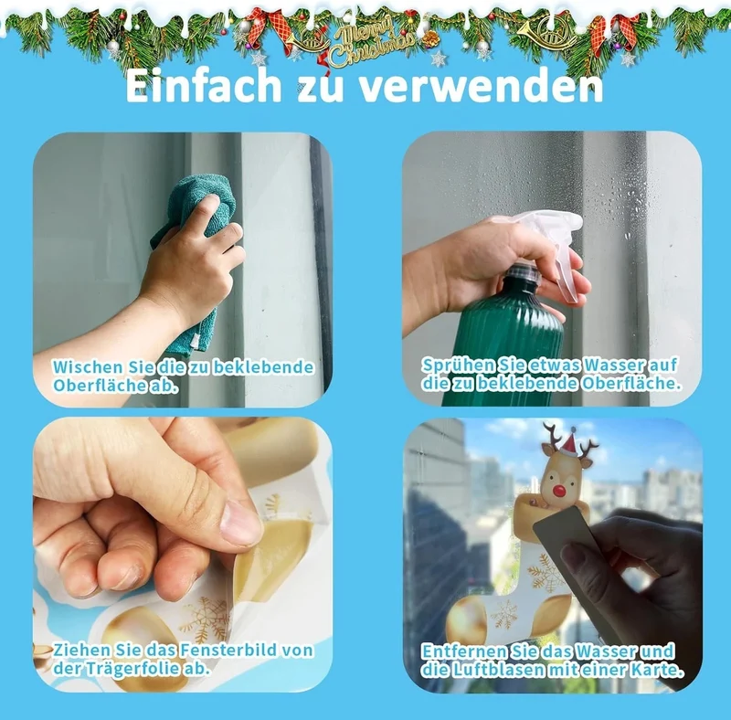 Nepfaivy Fensterbilder Weihnachten – 190-teiliges Schneeflocken & Winter Deko Set, 9 Bögen, Statisch Haftend & Wiederverwendbar