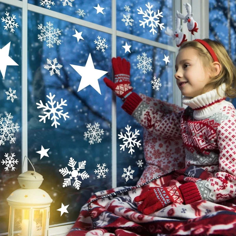 348 Stück Weihnachten Fensterbilder – Schneeflocken & Sterne Fenstersticker, Statisch Haftend, Wiederverwendbar, Winter Deko Set