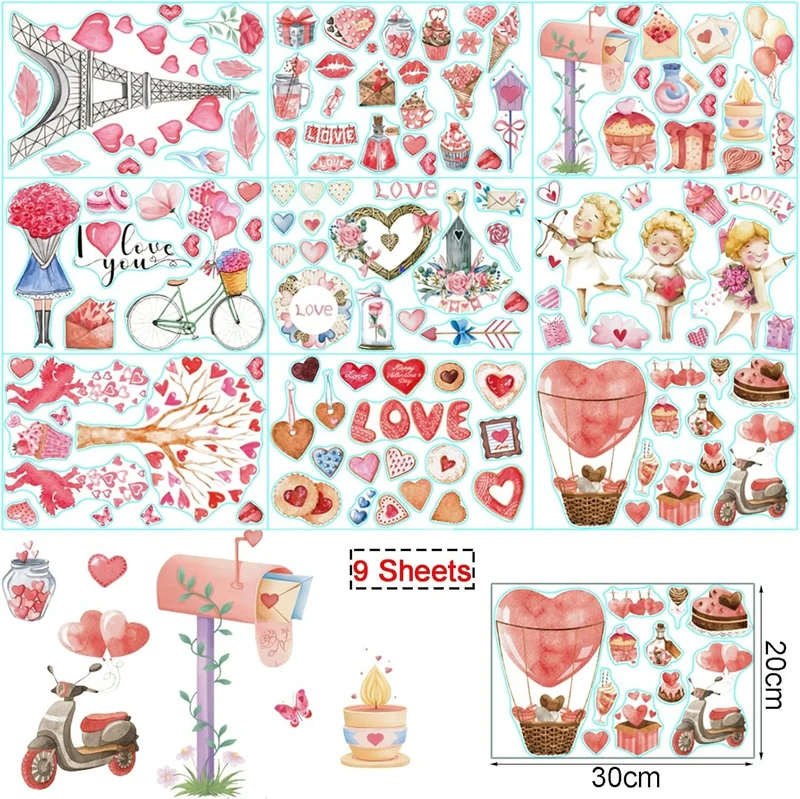 125 Stück Herz Fensterbilder – 9 Bögen Abnehmbare Fensteraufkleber, DIY Valentinstag & Hochzeitsdeko, Liebe & Herz Motive