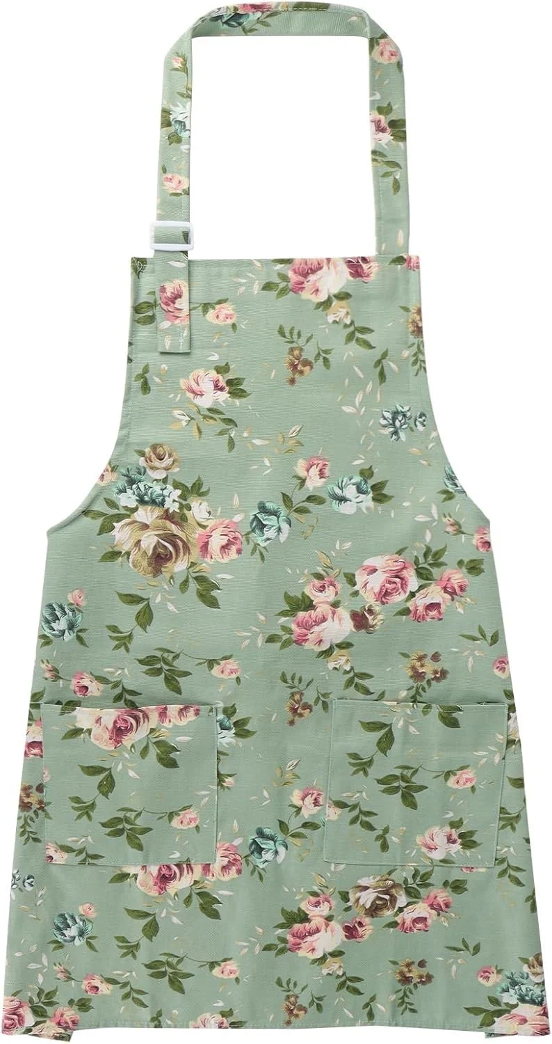 Blumenschürze für Damen – Verstellbare Küchen- & Gartenschürze aus Baumwoll-Canvas mit Tasche