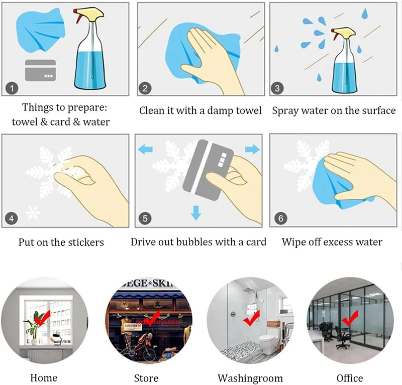 189 Stück Weihnachten Fensterbilder – Selbstklebende Schneeflocken & Wintermotive, 8 Bögen, Doppelseitig, PVC Fenstersticker