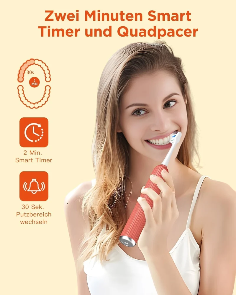 Elektrische Schallzahnbürste – 5 Modi 3 Intensitäten 8 Köpfe Timer Reiseetui BLAU oder ROSENROT FARBE 6974680411613