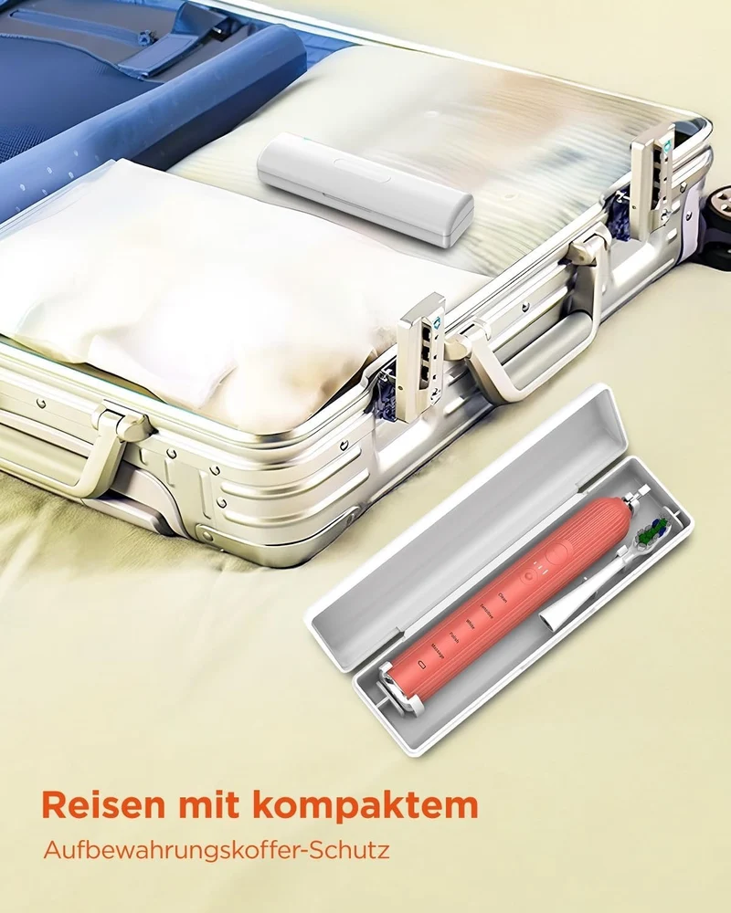 Elektrische Schallzahnbürste – 5 Modi 3 Intensitäten 8 Köpfe Timer Reiseetui BLAU oder ROSENROT FARBE 6974680411613