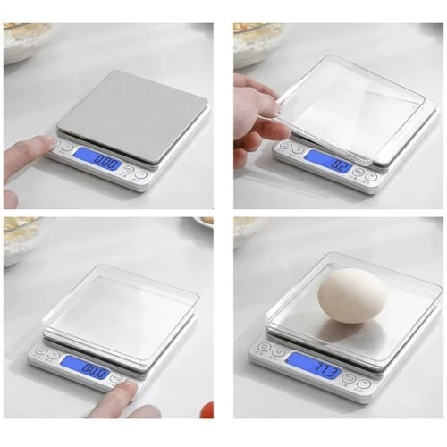Digitale Küchenwaage 0,1g Präzisionswaage bis 2kg mit LCD Display & Edelstahlfläche