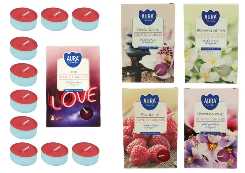 Duft-Teelichte 6er Pack – Jasminblüte, Vanille-Orchidee, Liebe – ca. 4 Std Brenn