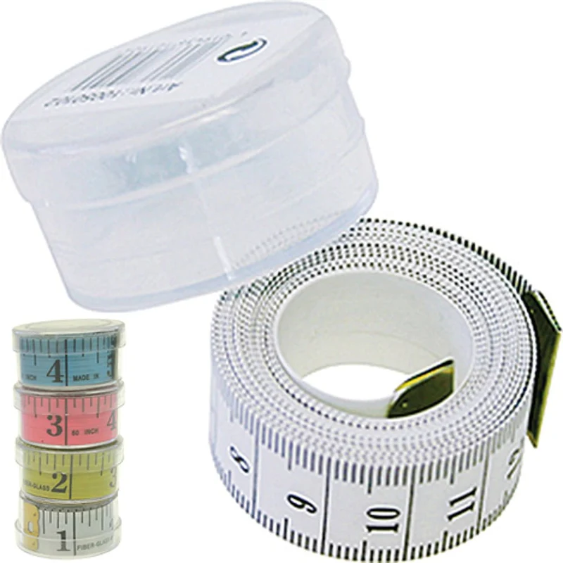 Maßband 150 cm – farbig, in transparenter Box 5×2 cm , Schneidermaßband, Bandmaß