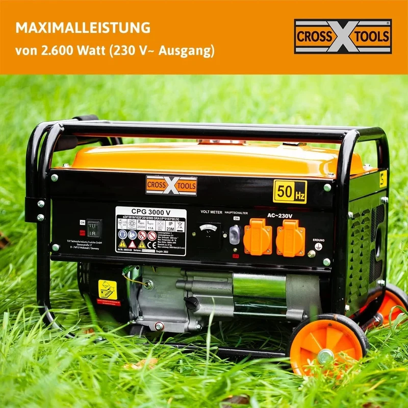 CROSS TOOLS Benzin-Stromerzeuger Benzin Euro 5 AVR Mobil Fahrrahmen - Generator 3000V Benzin