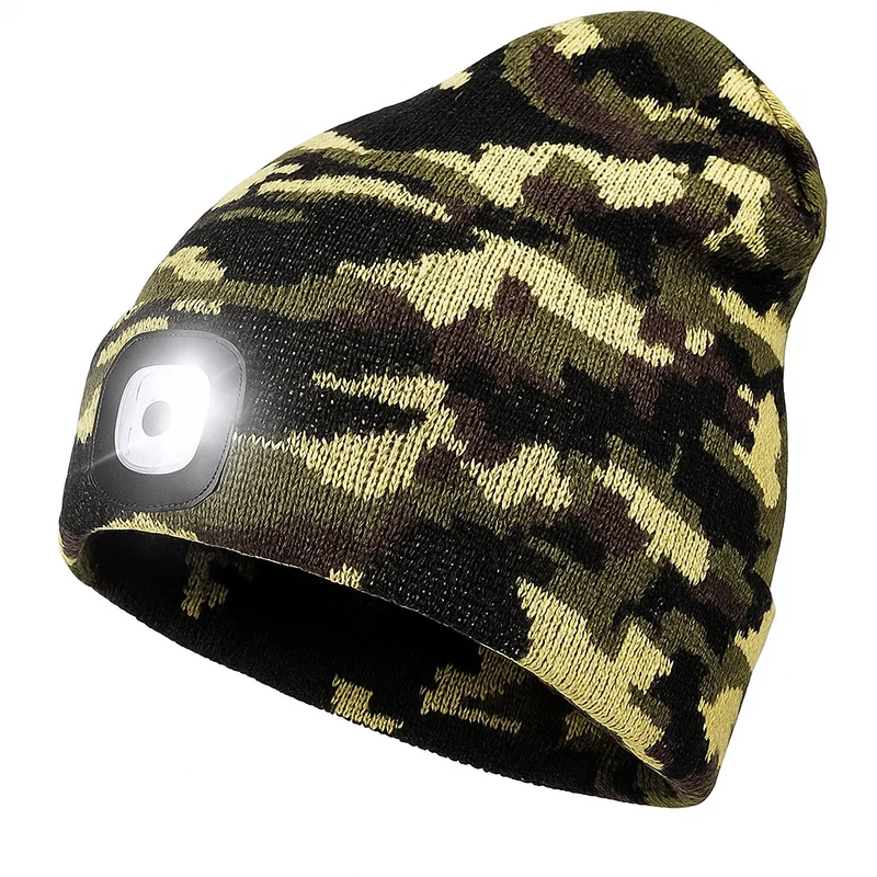 LED Strickmütze USB Aufladbar Beanie Wintermütze Tarnung Warm Licht 💡🧢1 stück