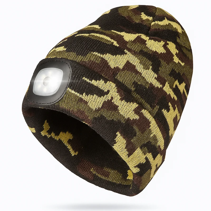 LED Strickmütze USB Aufladbar Beanie Wintermütze Tarnung Warm Licht 💡🧢1 stück
