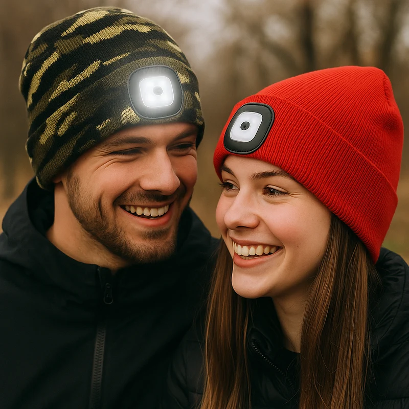 LED Strickmütze USB Aufladbar Rot Beanie Wintermütze mit Licht 💡🧢 1 Stück