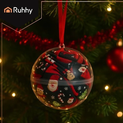 RUHHY Weihnachtssocken 3er-Set – Unisex Baumwollsocken Größe 38–43, Weihnachtsmotive & Kugelverpackung, perfektes Geschenk