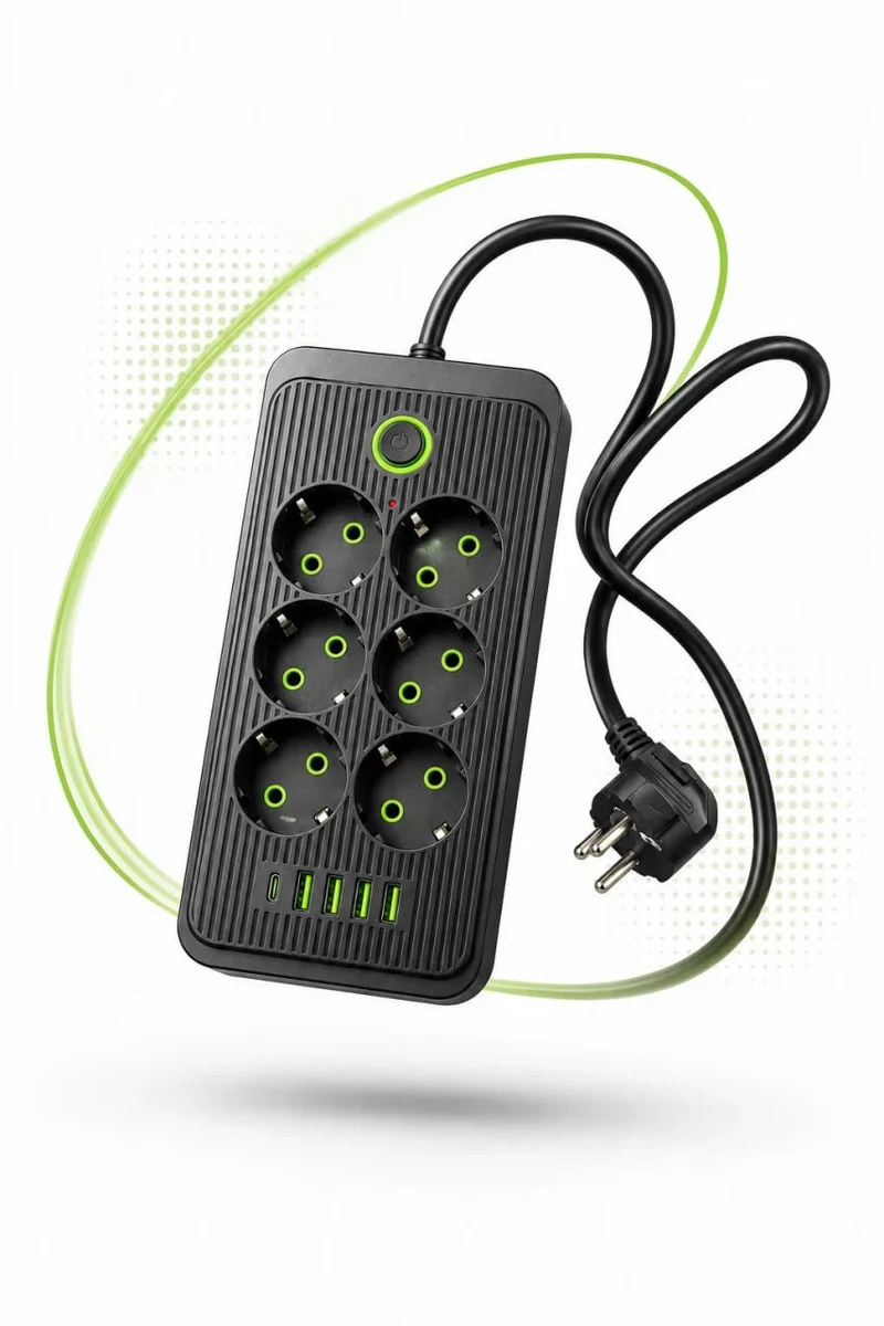 Steckdosenleiste 6 Fach mit 4 USB und USB-C Anschluss Mehrfachsteckdose mit Schalter