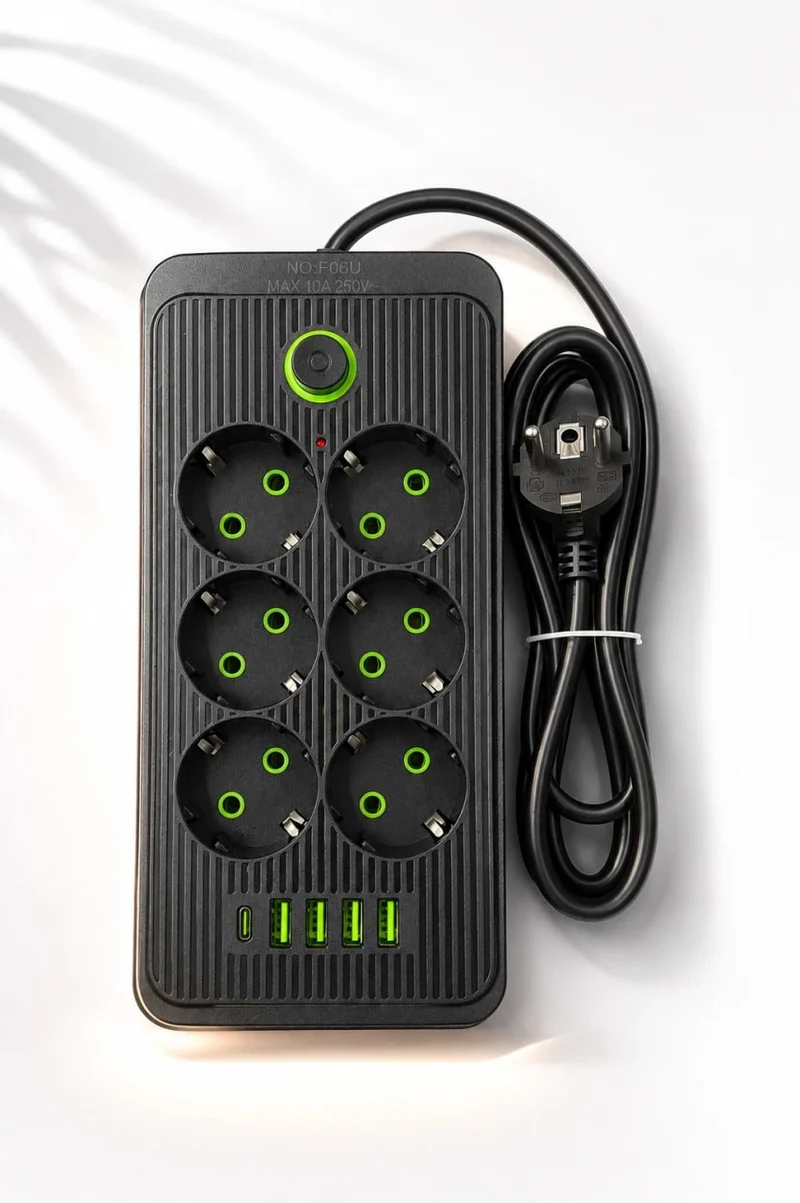 Steckdosenleiste 6 Fach mit 4 USB und USB-C Anschluss Mehrfachsteckdose mit Schalter