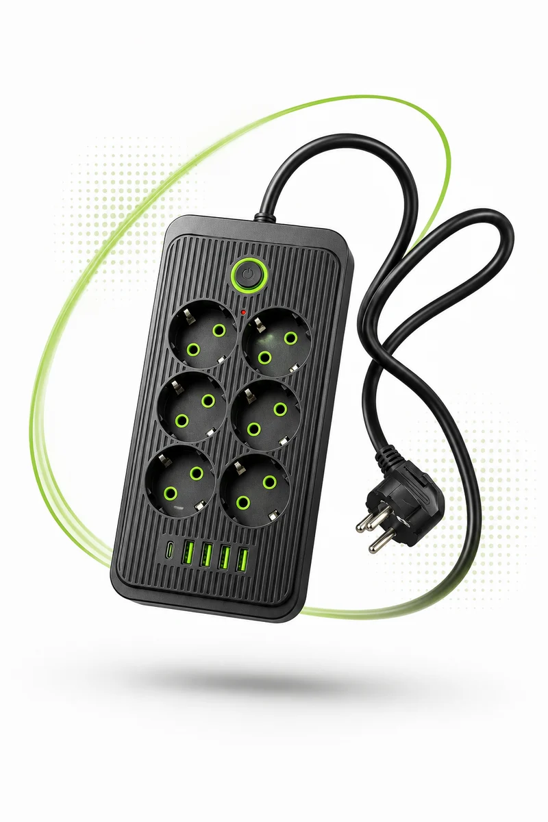 Steckdosenleiste 6 Fach mit 4 USB und USB-C Anschluss Mehrfachsteckdose mit Schalter