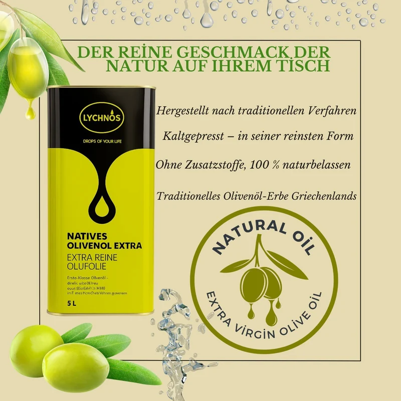 LYCHNOS Natives Olivenöl Extra - Griechisches Olivenöl aus Kreta NATIV 5 Liter