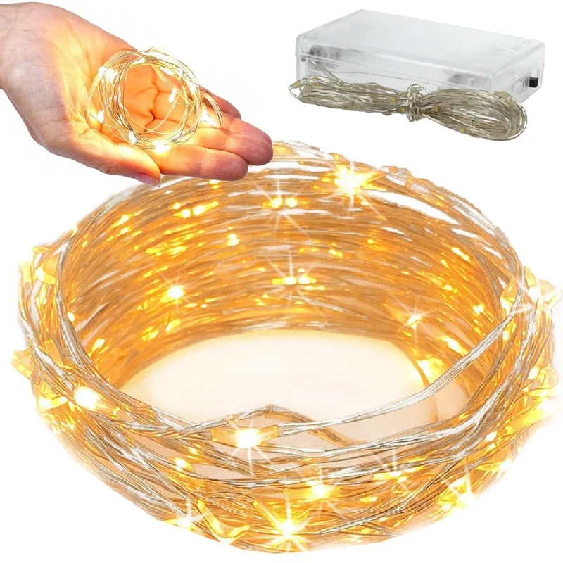 Lichterkette 100 LED Warmweiß 10m mit Batterien Drahtlichter Deko ✨