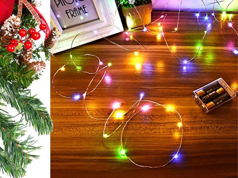 Draht Lichterkette 100 LED 10m Mehrfarbig mit Batterien Weihnachtsdeko 🎄