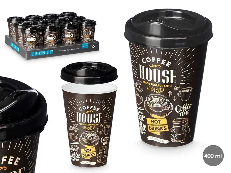Kunststoffbecher 400 ml mit Deckel – To Go Becher Schwarz, Wiederverwendbar ☕