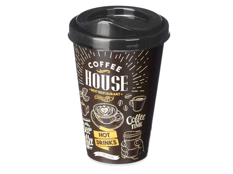 Kunststoffbecher 400 ml mit Deckel – To Go Becher Schwarz, Wiederverwendbar ☕