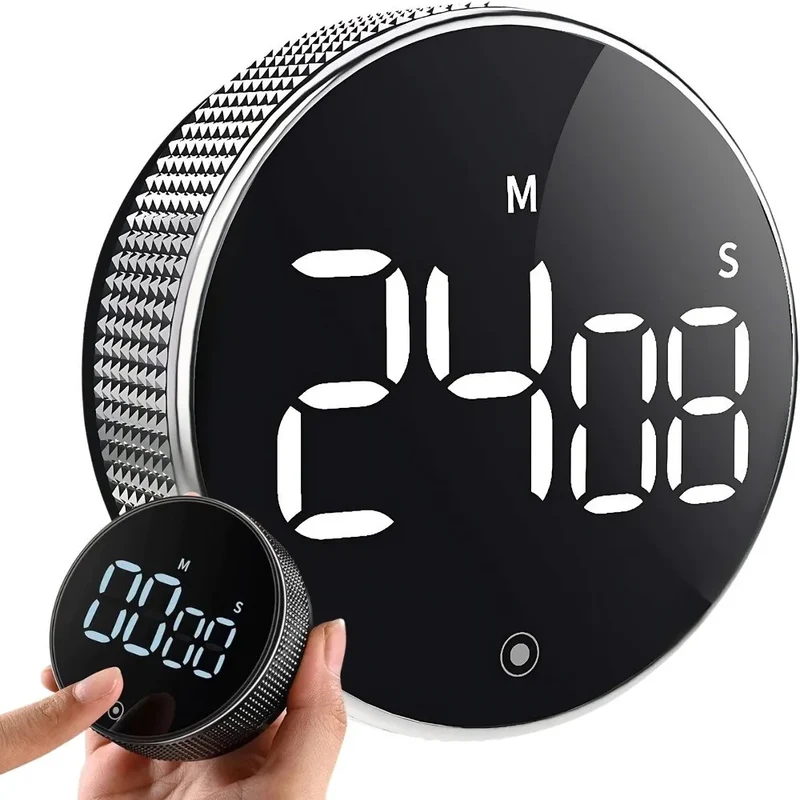 Digitaler Küchentimer mit Magnet – Elektronische Stoppuhr mit LED-Display, 3 Alarmstufen & Drehknopf – Für Küche, Training & Büro