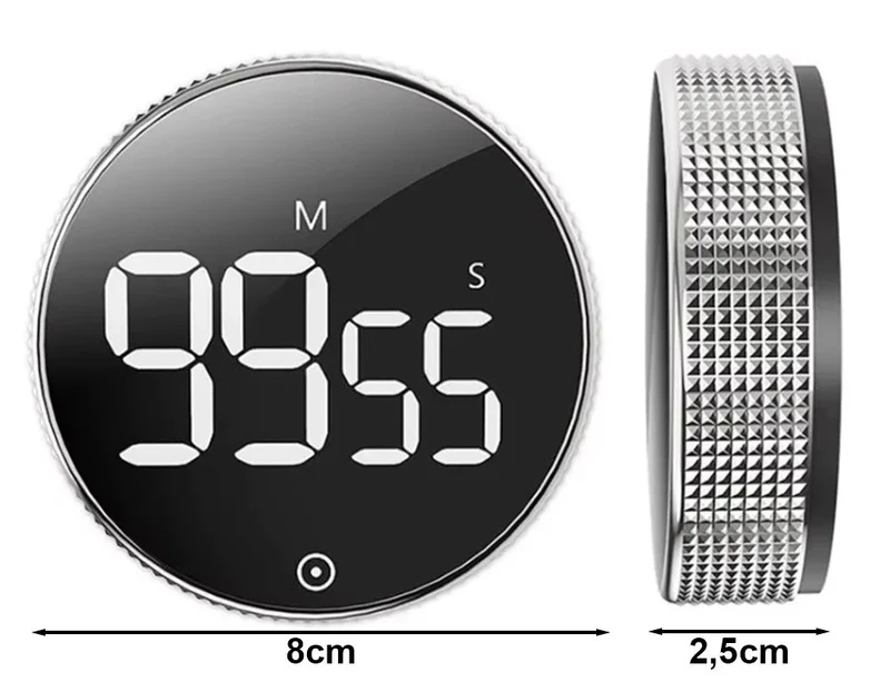 Digitaler Küchentimer mit Magnet – Elektronische Stoppuhr mit LED-Display, 3 Alarmstufen & Drehknopf – Für Küche, Training & Büro