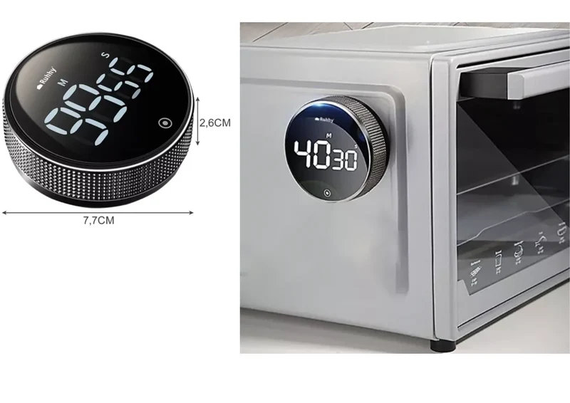 Digitaler Küchentimer mit Magnet – Elektronische Stoppuhr mit LED-Display, 3 Alarmstufen & Drehknopf – Für Küche, Training & Büro