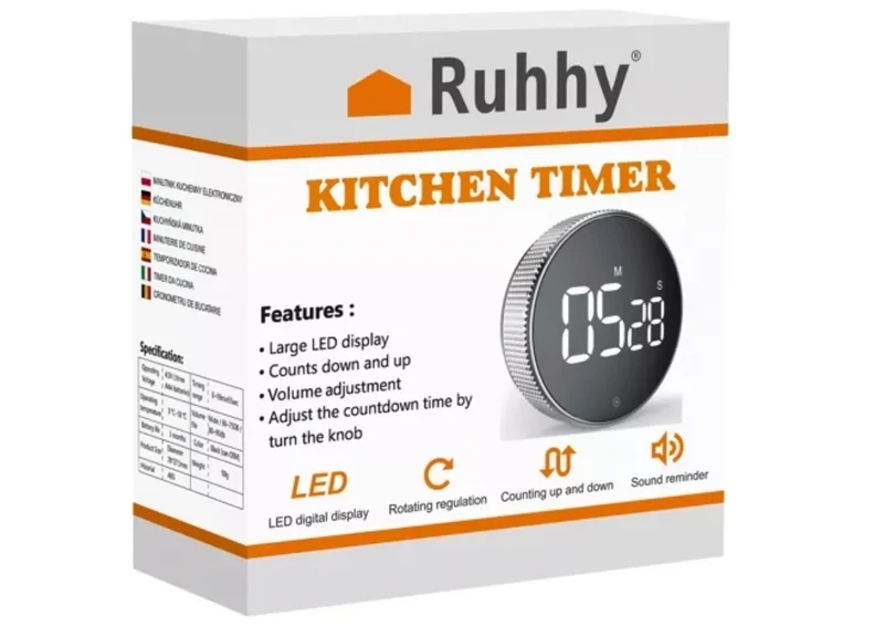 Digitaler Küchentimer mit Magnet – Elektronische Stoppuhr mit LED-Display, 3 Alarmstufen & Drehknopf – Für Küche, Training & Büro