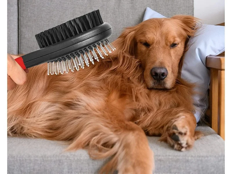 2-in-1 Haustierbürste für Hunde & Katzen – Doppelseitige Fellbürste mit Draht- und Nylonborsten für Langhaar & Kurzhaar