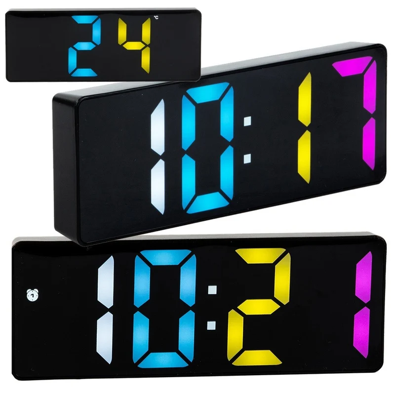 Digitaler LED-Wecker mit Farbdisplay, Thermometer & Datum – Elektronischer Wecker mit Snooze-Funktion, USB- & Batteriebetrieb