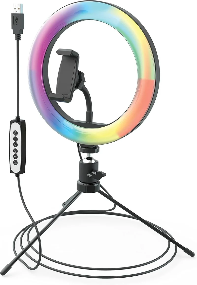 RGB Ringlicht 10" mit Stativ & Handyhalter – 3 Modi, 15 Farben, 10 Stufen 💡