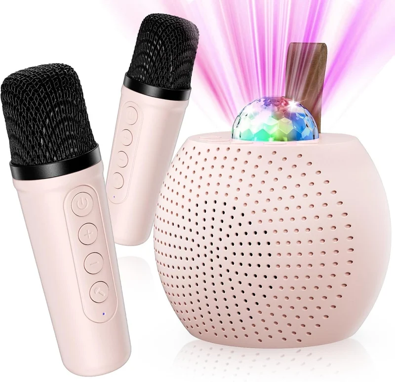 Karaoke Maschine Kinder 🎤 Bluetooth Lautsprecher 2 Mikrofone LED Rosa
