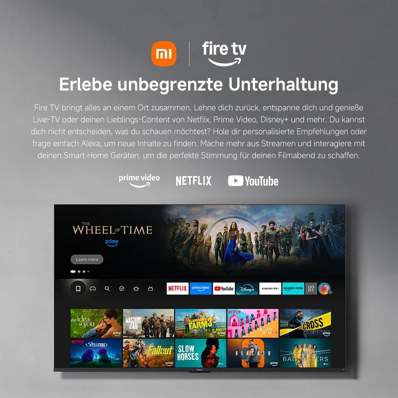 Xiaomi TV F 65 Zoll 4K UHD Smart TV mit Fire TV, HDR10, Alexa Sprachsteuerung, AirPlay, Triple Tuner und Game Boost Modus