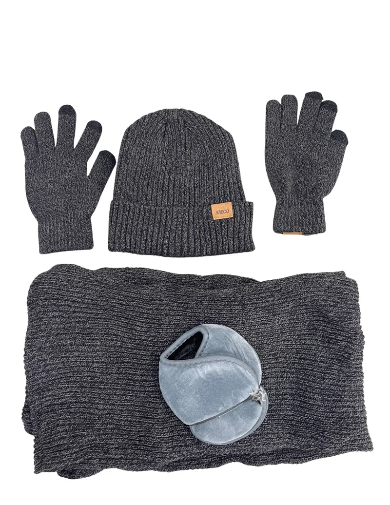 Herren Winterset 4-teilig 🧣 Mütze Schal Handschuhe Ohrenwärmer Strick