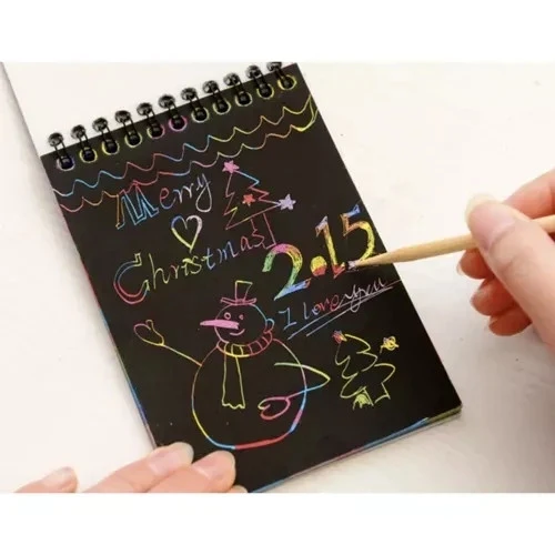 Kratzbuch Set 10 Blätter 20x14cm mit Holzstift Malen Farb Scratch Buch 🎨✨
