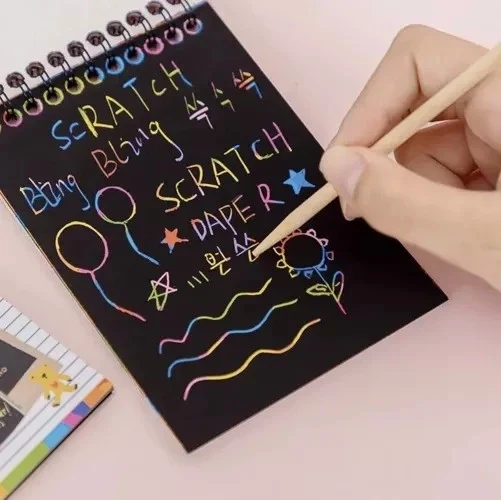Kratzbuch Set 10 Blätter 20x14cm mit Holzstift Malen Farb Scratch Buch 🎨✨