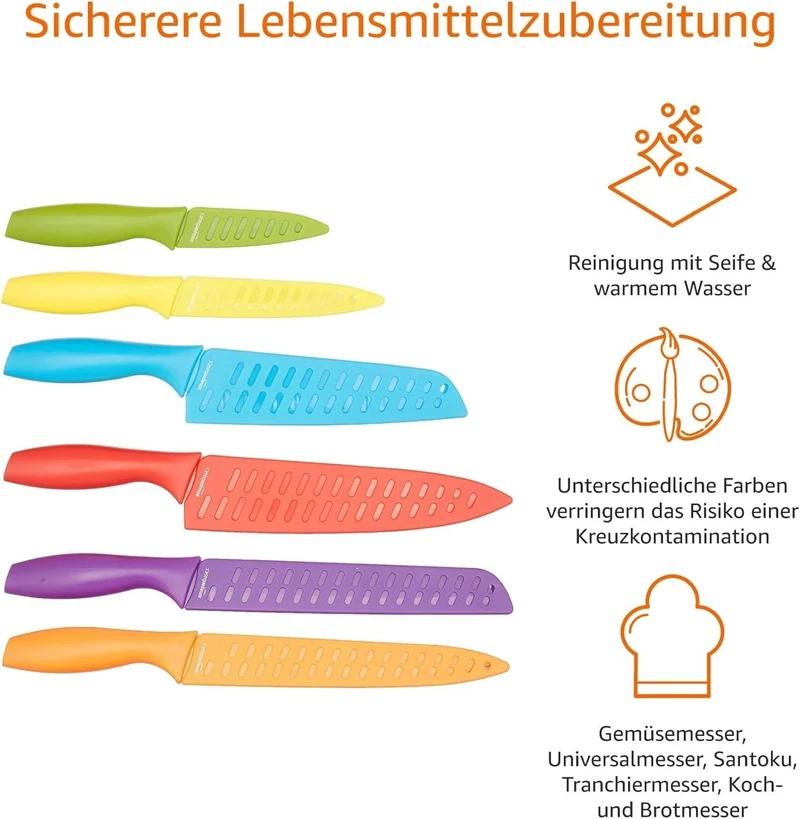 Messer-Set 12-teilig – Kochmesser, Brotmesser, Santoku & mehr im bunten Design