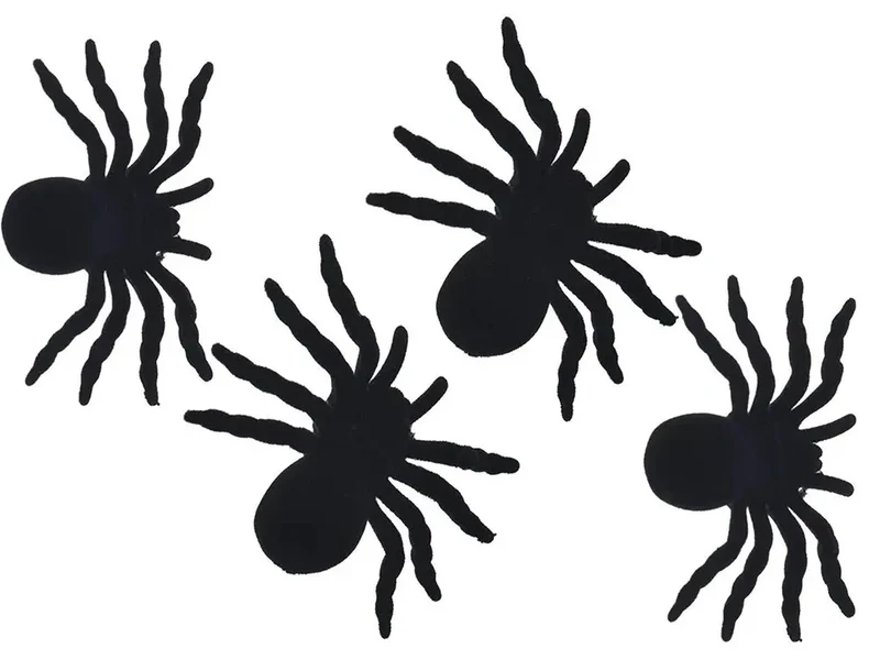 Halloween Spinnen Set 4 Stück – schwarze Deko-Spinnen 11 cm für Party, Haus & Garten