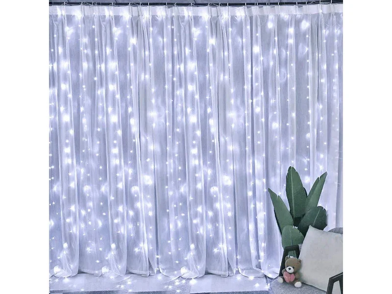 LED Lichtervorhang 300 LEDs 3x3m kaltweiß USB Netzadapter & Fernbedienung